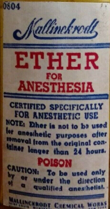 Vintage Medicine Hand Crafted Bottle, Ether for Anesthesia, Mallinckrodt, (COPY)