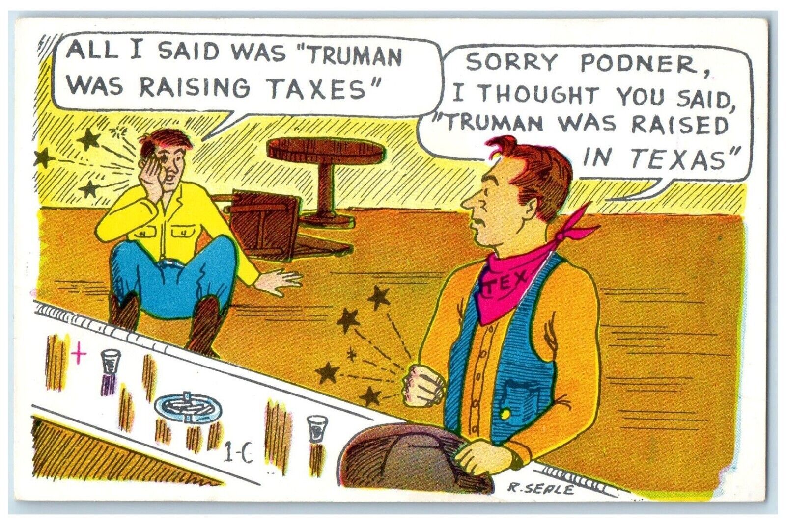 Man Punched Boy Truman Was Raising Taxes Political Humor Unposted Postcard
