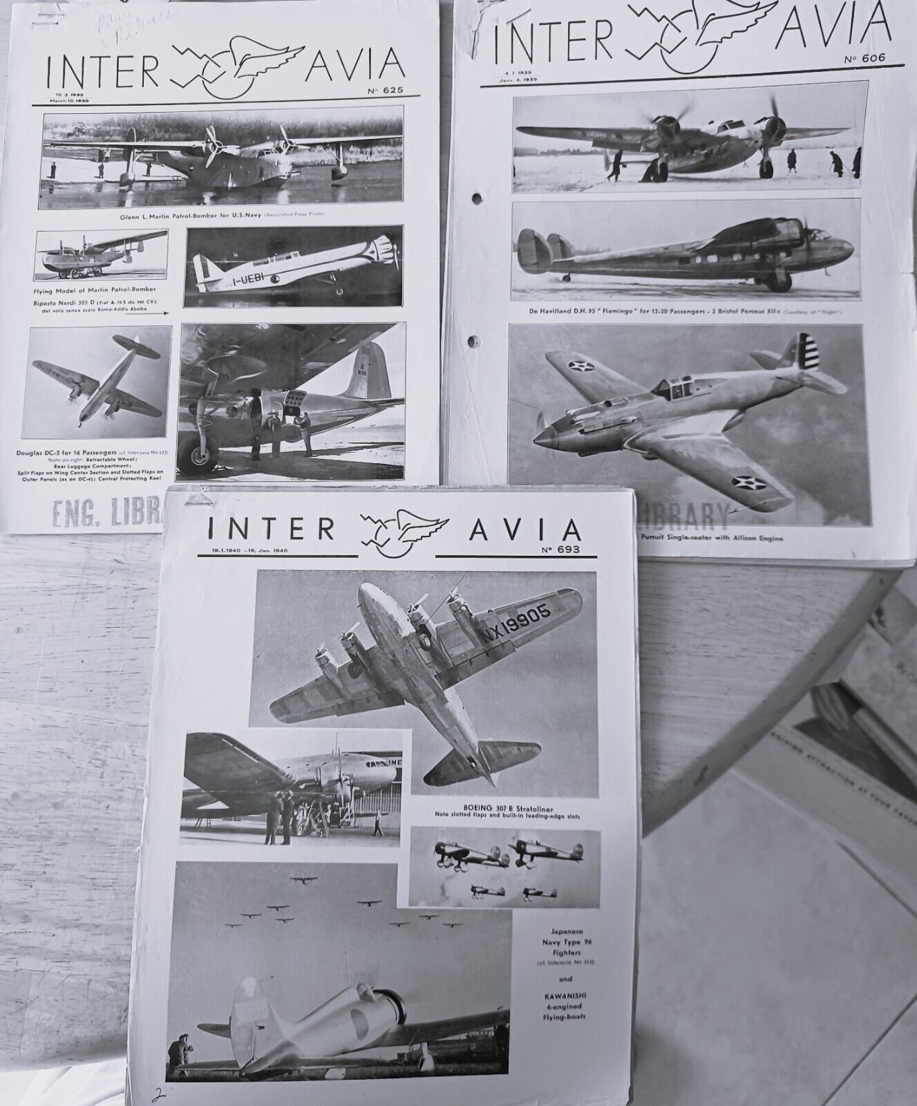 INTERAVIA, 3 Issues Jan + Mar 1939, January 1940, International Aviation