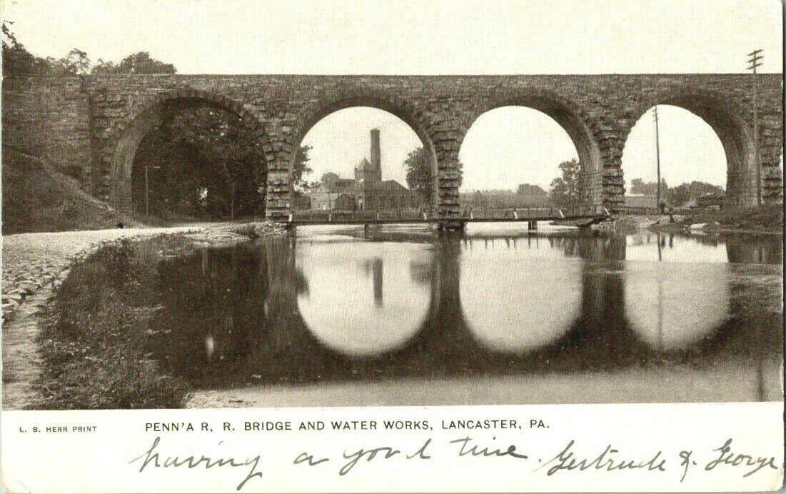 1907. PENNSYLVANIA R.R. BRIDGE & WATER WORKS. LANCASTER, PA. POSTCARD s5