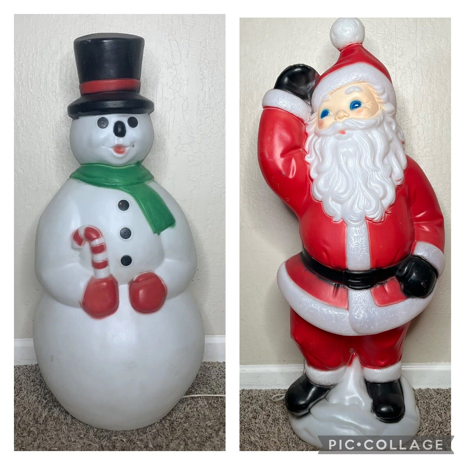 Lot Of 2 Vintage Blow Molds  Frosty Snowman Waving Santa 34” Please Read