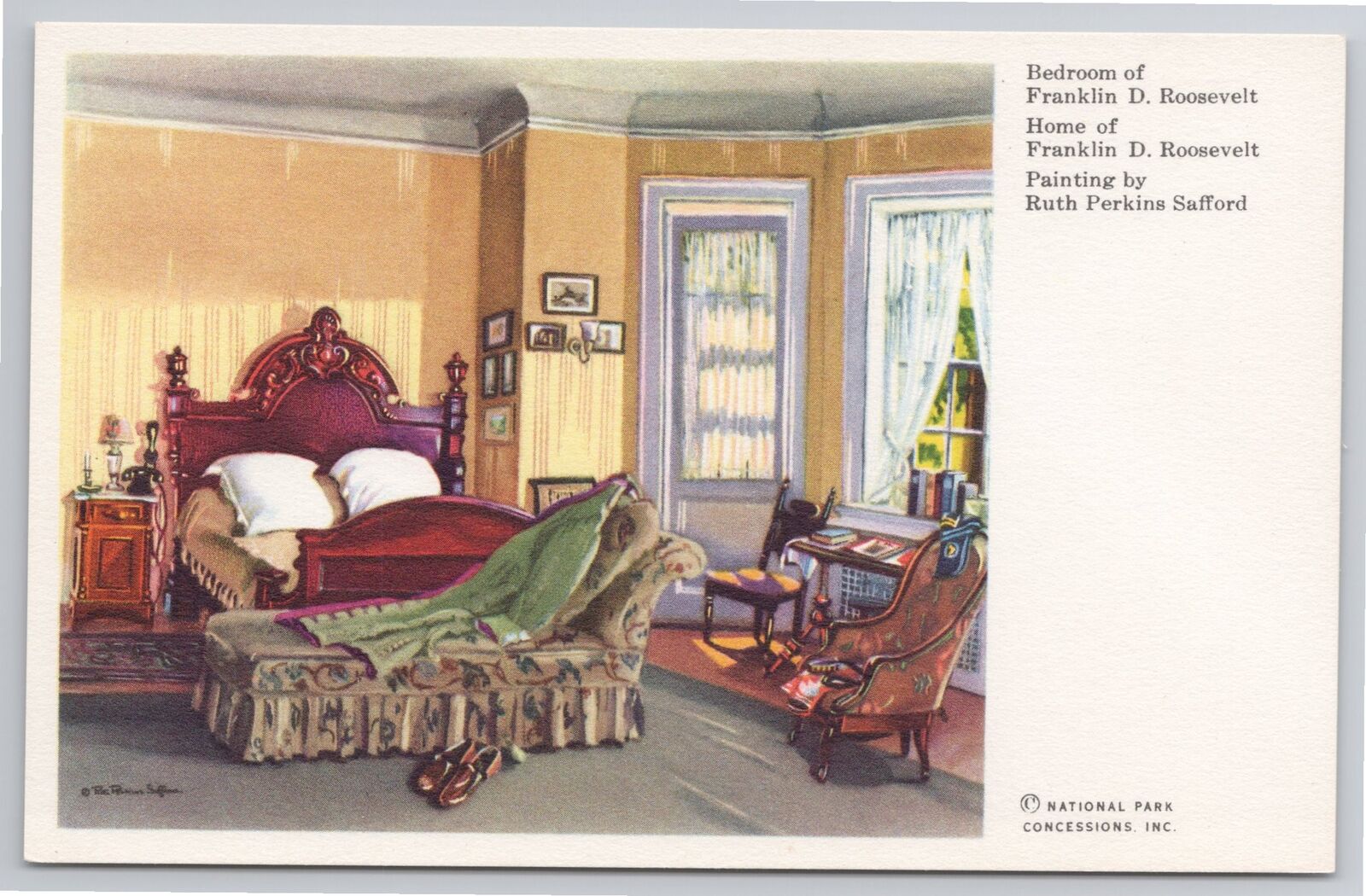 Postcard  Bedroom FDR Home Painting Ruth Perkins SaffordWashington DC