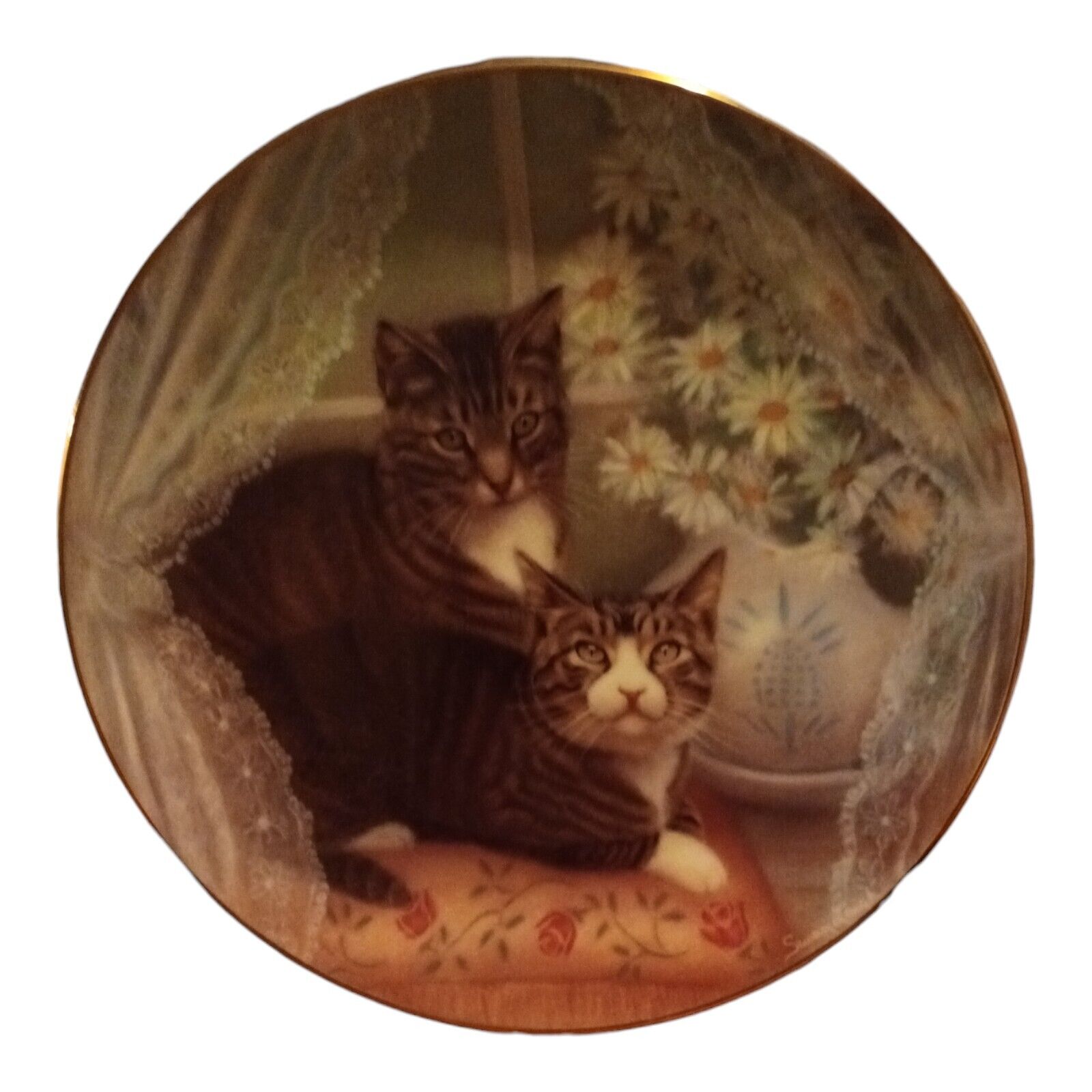 AMERICAN ARTIST 1987 ROMEO AND JULIET CAT COLLECTERS PLATE 8 IN. MADE IN USA