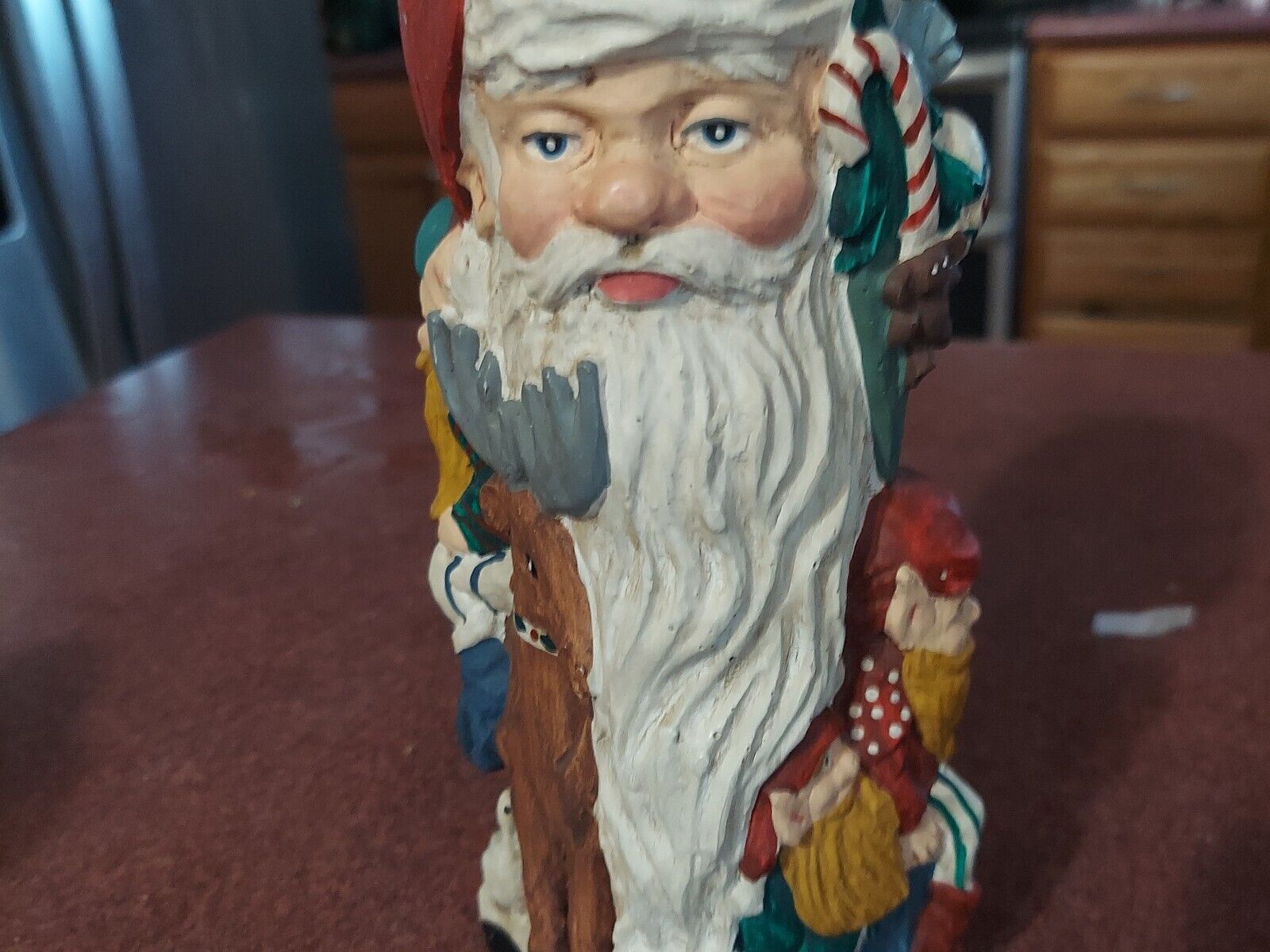 Estate Hollow Ceramic or Plastic Carved Santa Claus w Elves Reindeer Holiday Fig