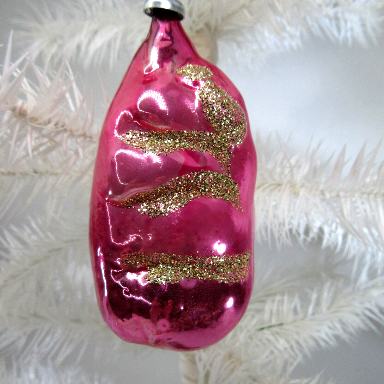 Vintage blown glass ornament PINK PIG w/ gold glitter West Germany 3\