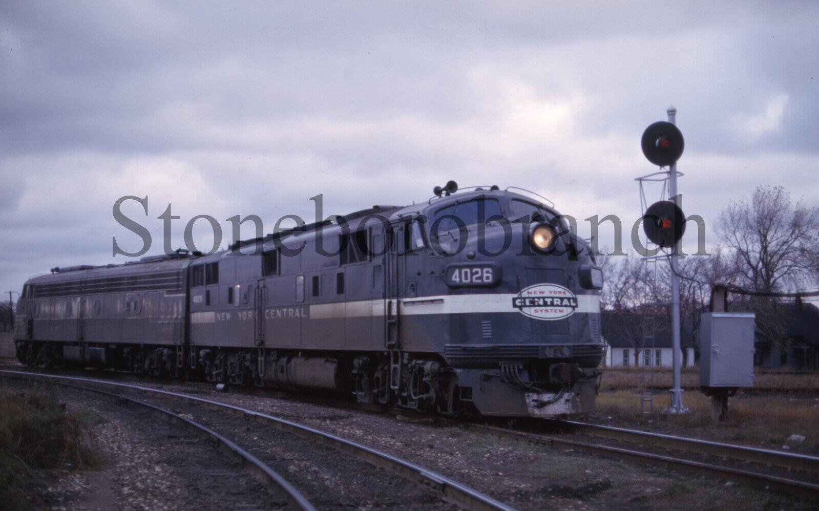 Original RR slide: NYC E7A/E8A passenger power near Detroit MI; 11/1963
