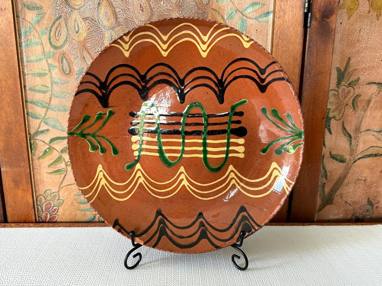 Contemporary Turtle Creek Potter Betty Lou Folk Art Redware Charger Plate - 2018