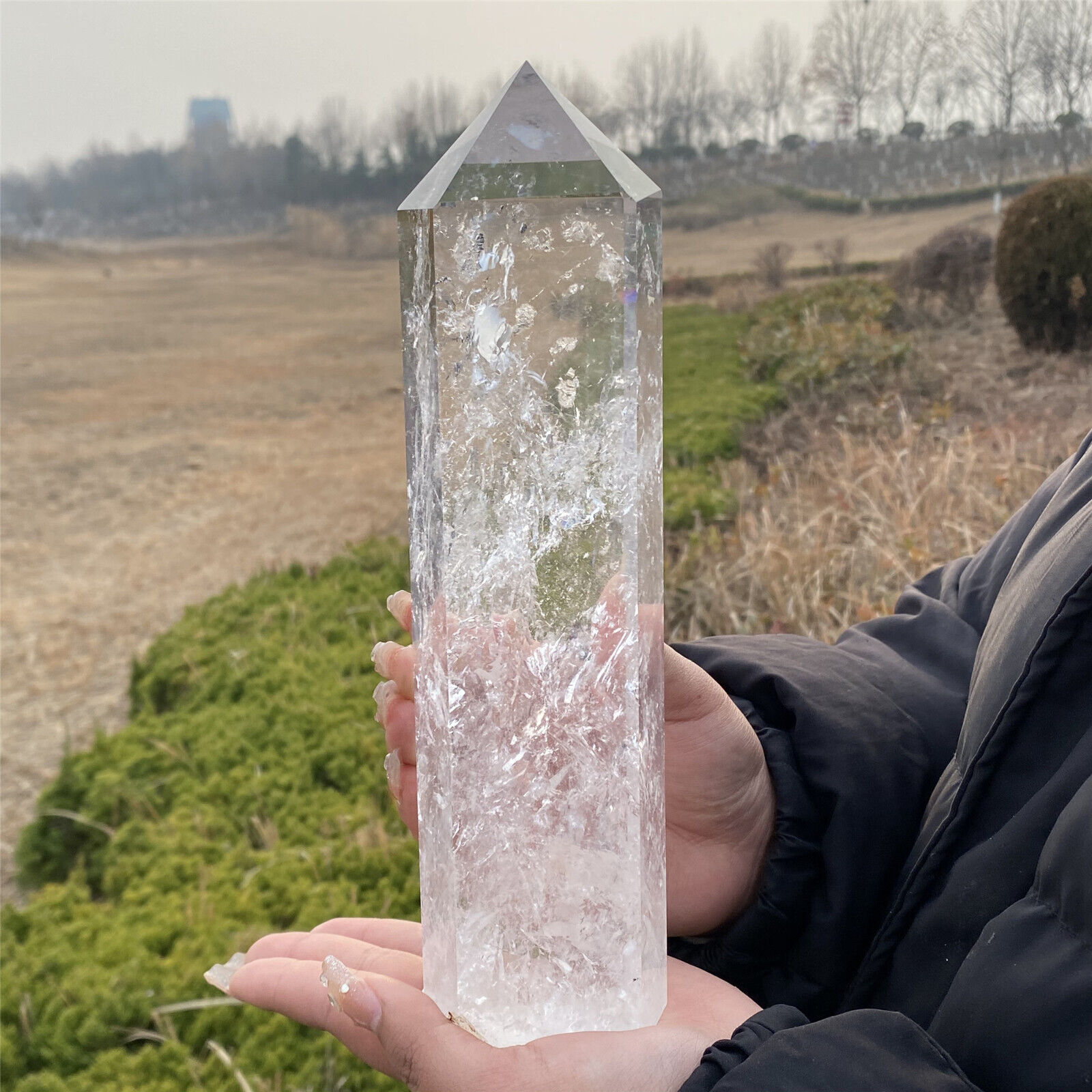 3.27LB top natural clear quartz obelisk crystal point wand healing MXA5259