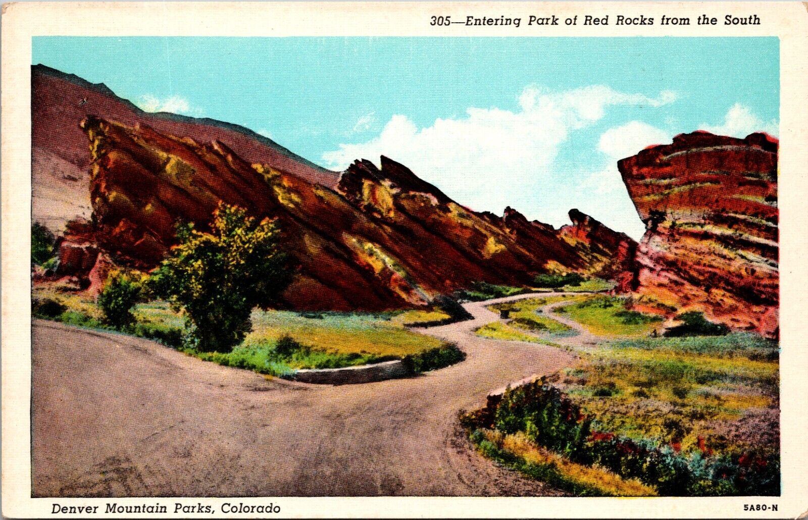 Park Of Red Rocks Entrance Denver Mountain Parks Colorado CO Linen Postcard