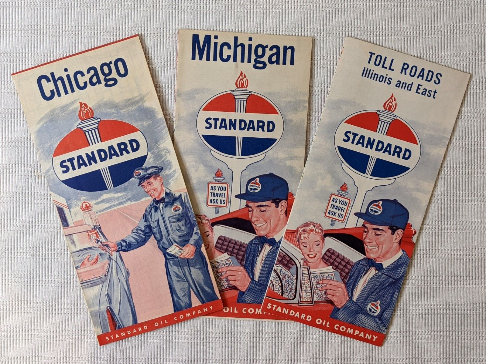 Lot of 3 Vintage Standard Oil Maps Chicago Michigan Illinois Toll Roads c. 1960