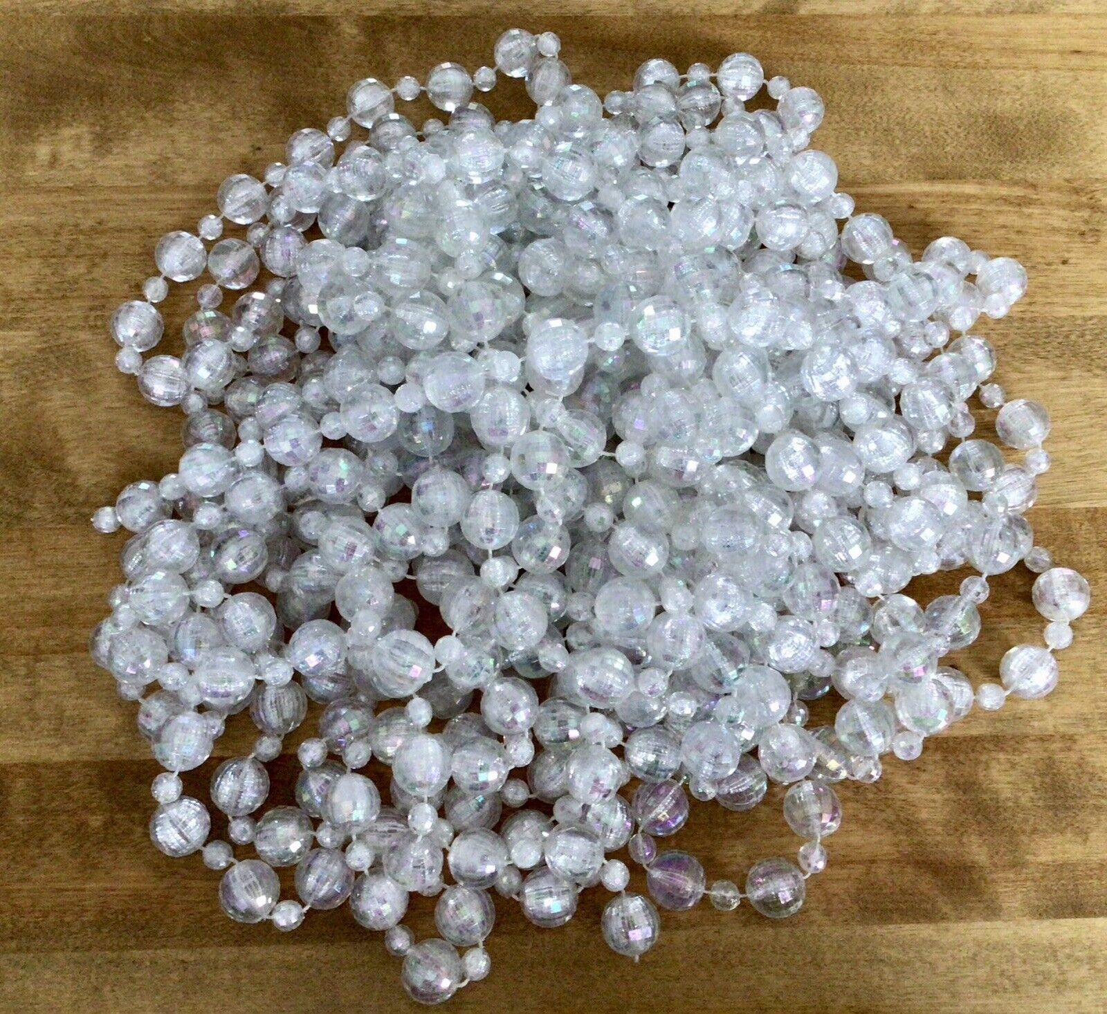 VTG Resin Faux Crystal Faceted Iridescent Bead Garland, Seven 100 Inch Strands