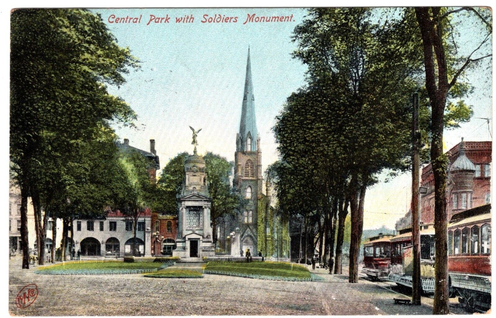 Central Park with Soldiers Monument   PC    Posted 1907