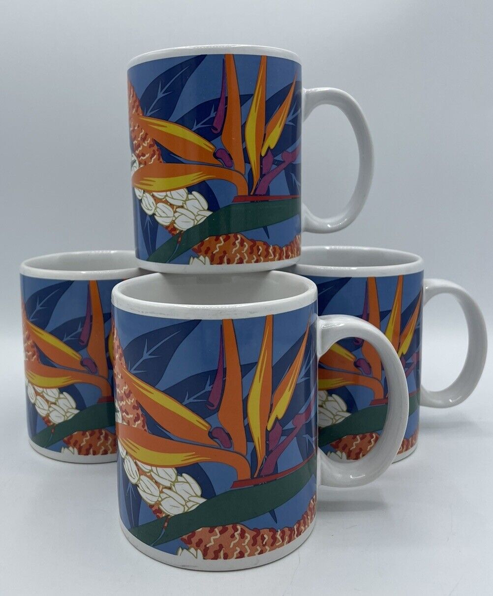 Vintage Hilo Hattie Bird of Paradise Coffee Mug 1999 Hawaii Souvenir- Set Of 4