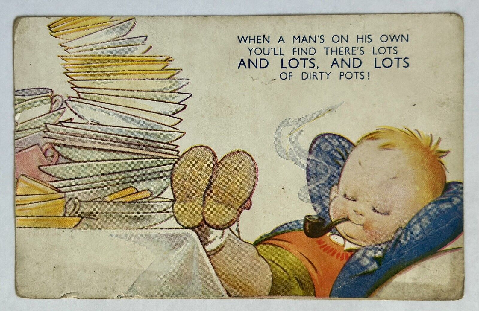 When A Man Is On His Own. Funny Vintage Postcard