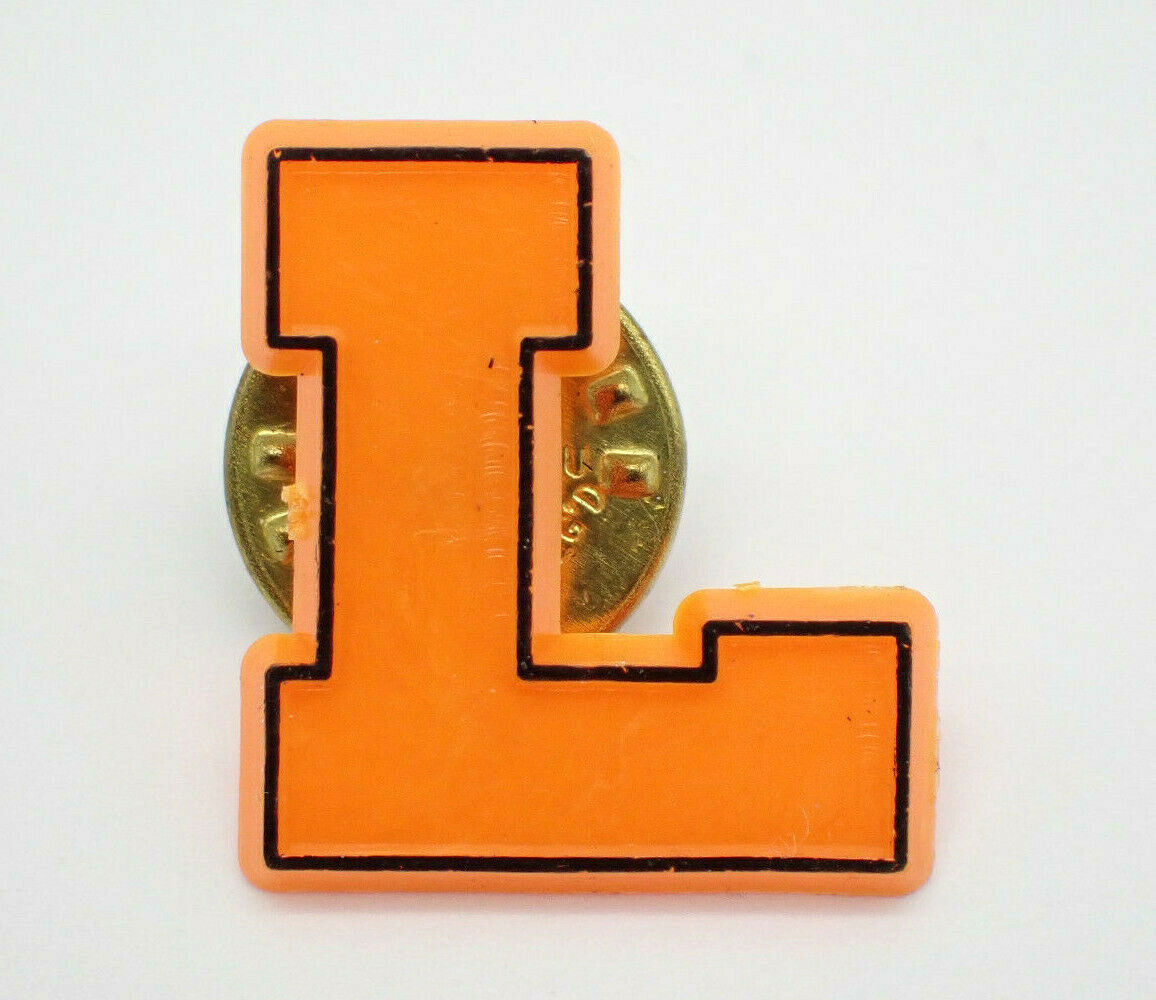 L Letter l Uppercase Orange Vintage Lapel Pin 