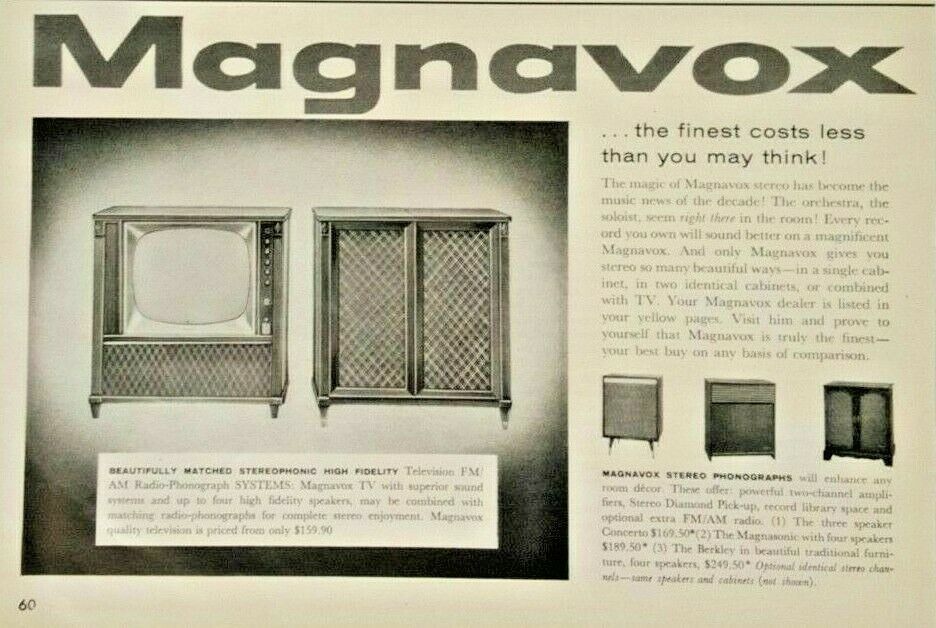 Vintage Look Magazine Ad 1959 Magnavox Stereophonic High Fidelity Television
