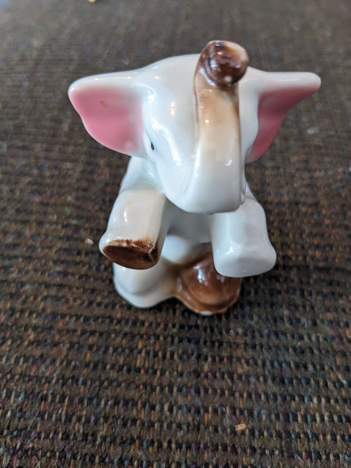 Vintage Elephant Figure with Raised Trunk Glossy Porcelain Made In Japan