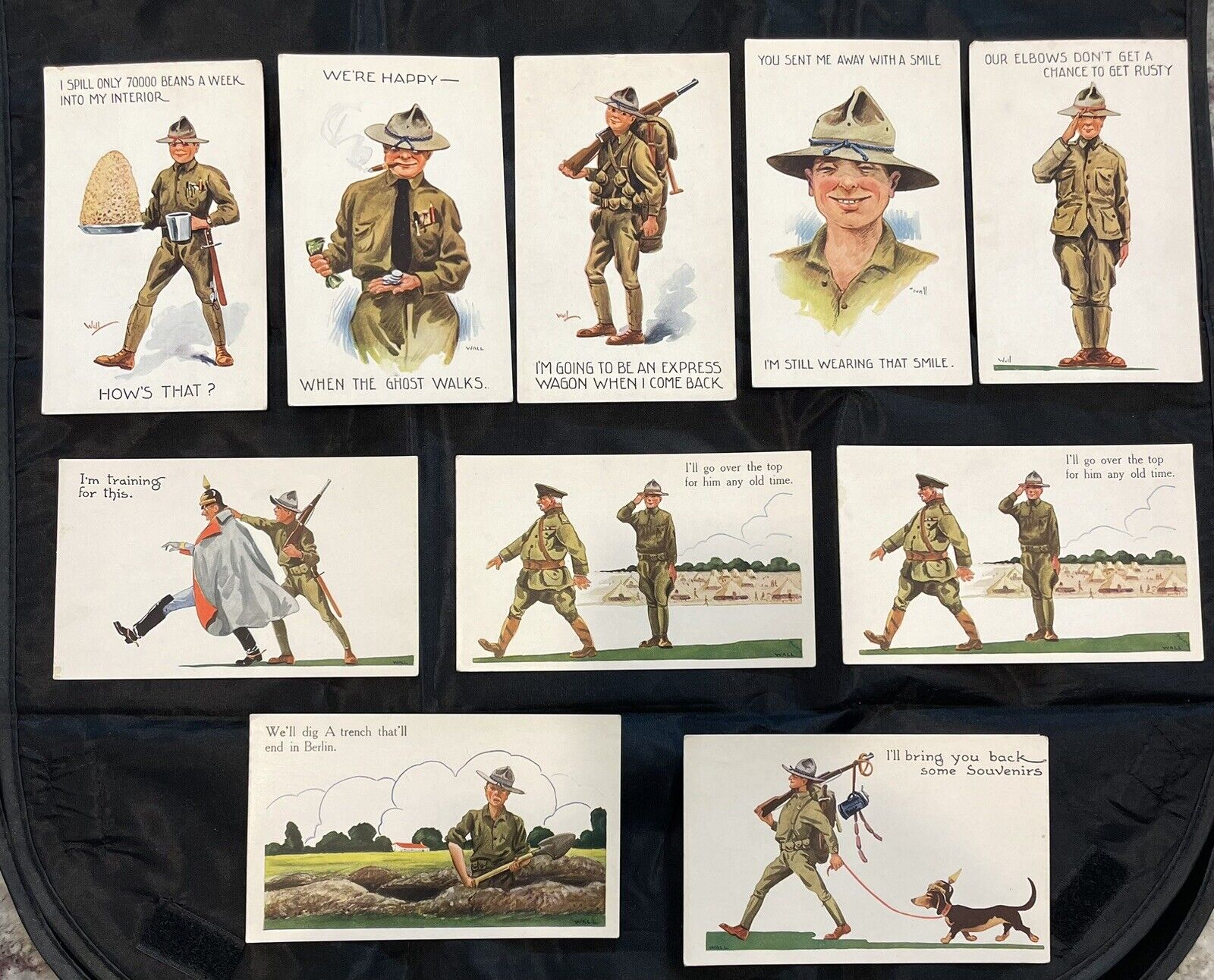 ‼️🔥🔥(10) TEN Vintage Patriotic YMCA WWI Postcards Comic Humor B. Wall