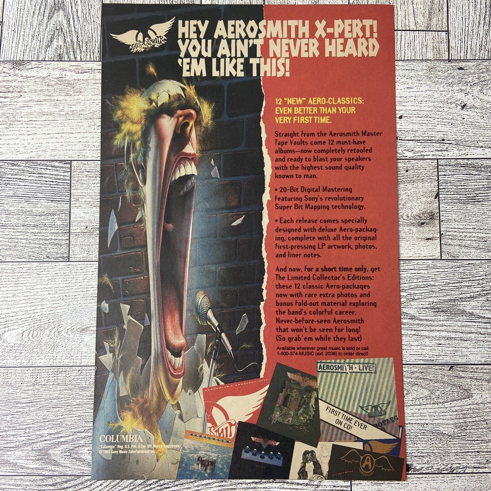 Print Ad Aerosmith Vintage Columbia Records Poster Authentic Promo Art 1993 Sony