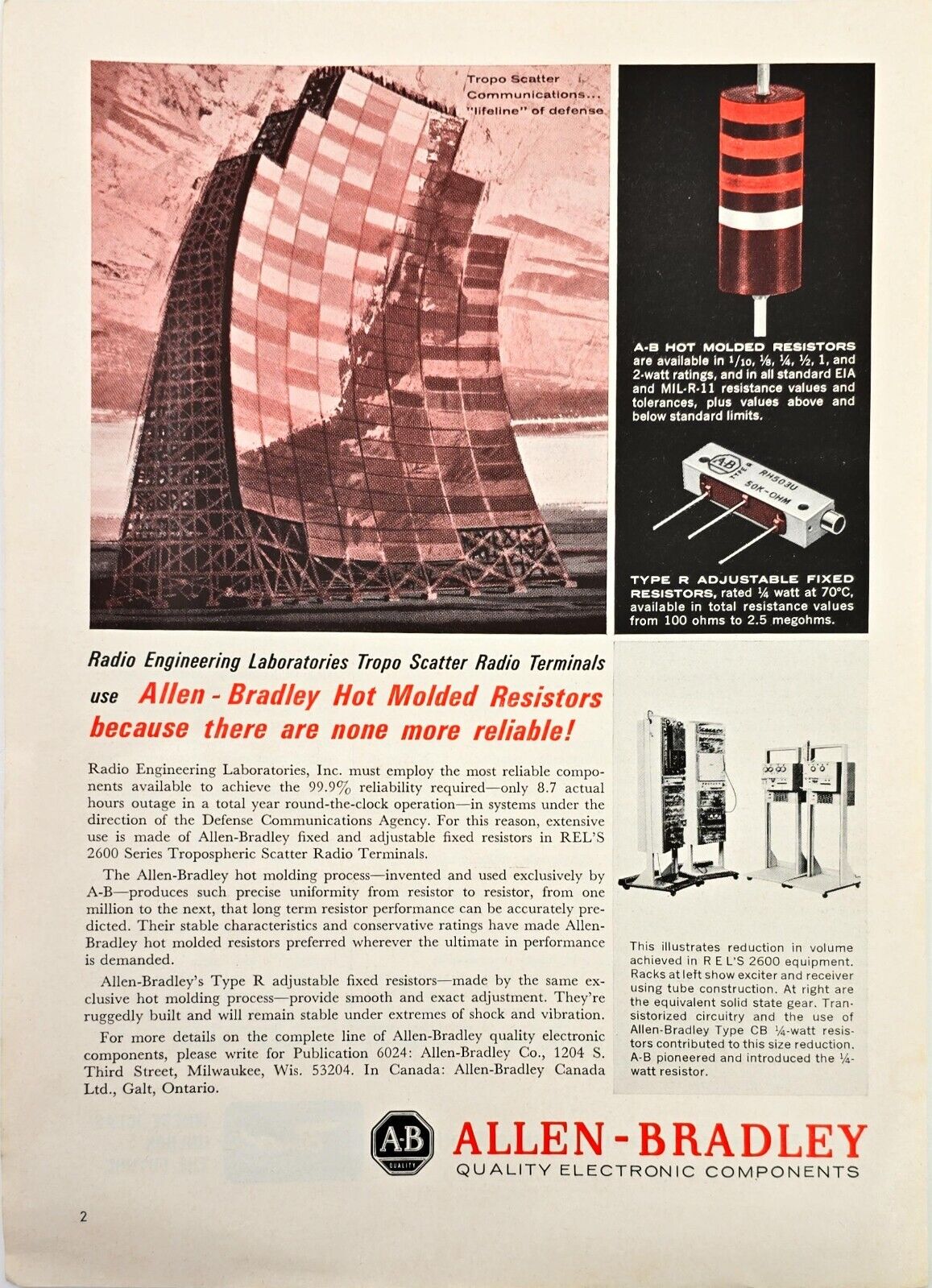1965 Allen Bradley Electronic Components Molded Resistors Original VTG Print Ad