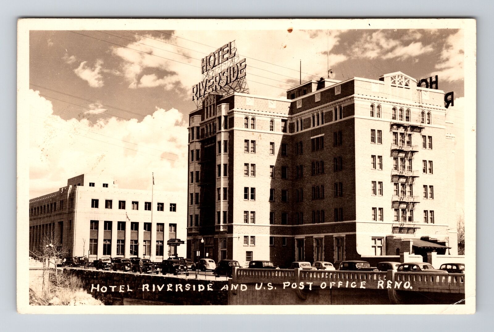 Reno NV-Nevada RPPC, Riverside Hotel & Post Office, Real Photo c1930 Postcard