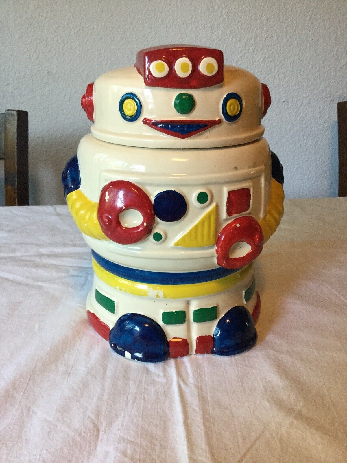 Vintage WhiteBot Robot Ceramic Cookie Jar Taylor NG Win Japan San Francisco 1985