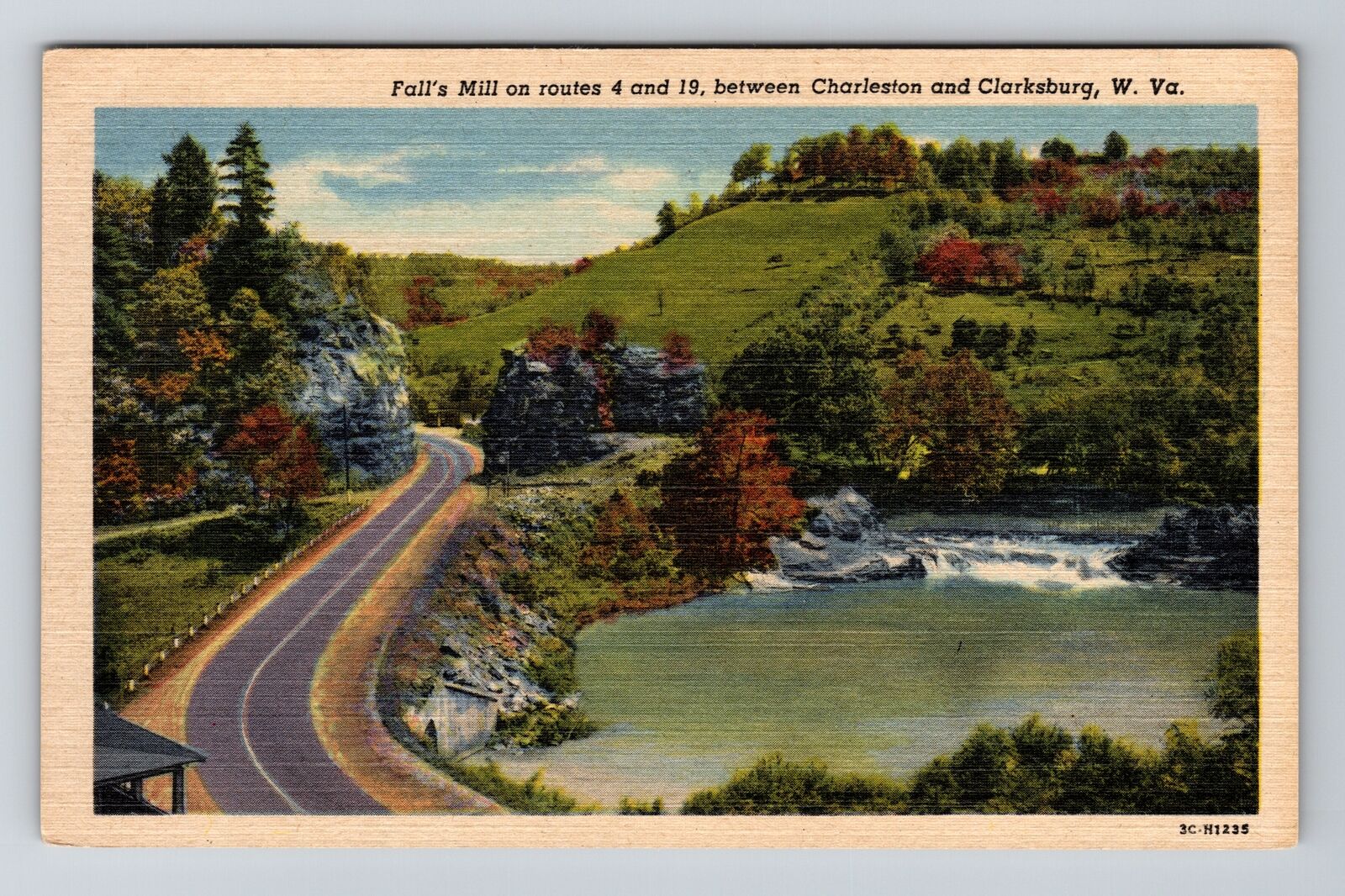 Charleston WV-West Virginia, Falls Mill, Creek, Road, Vintage Postcard