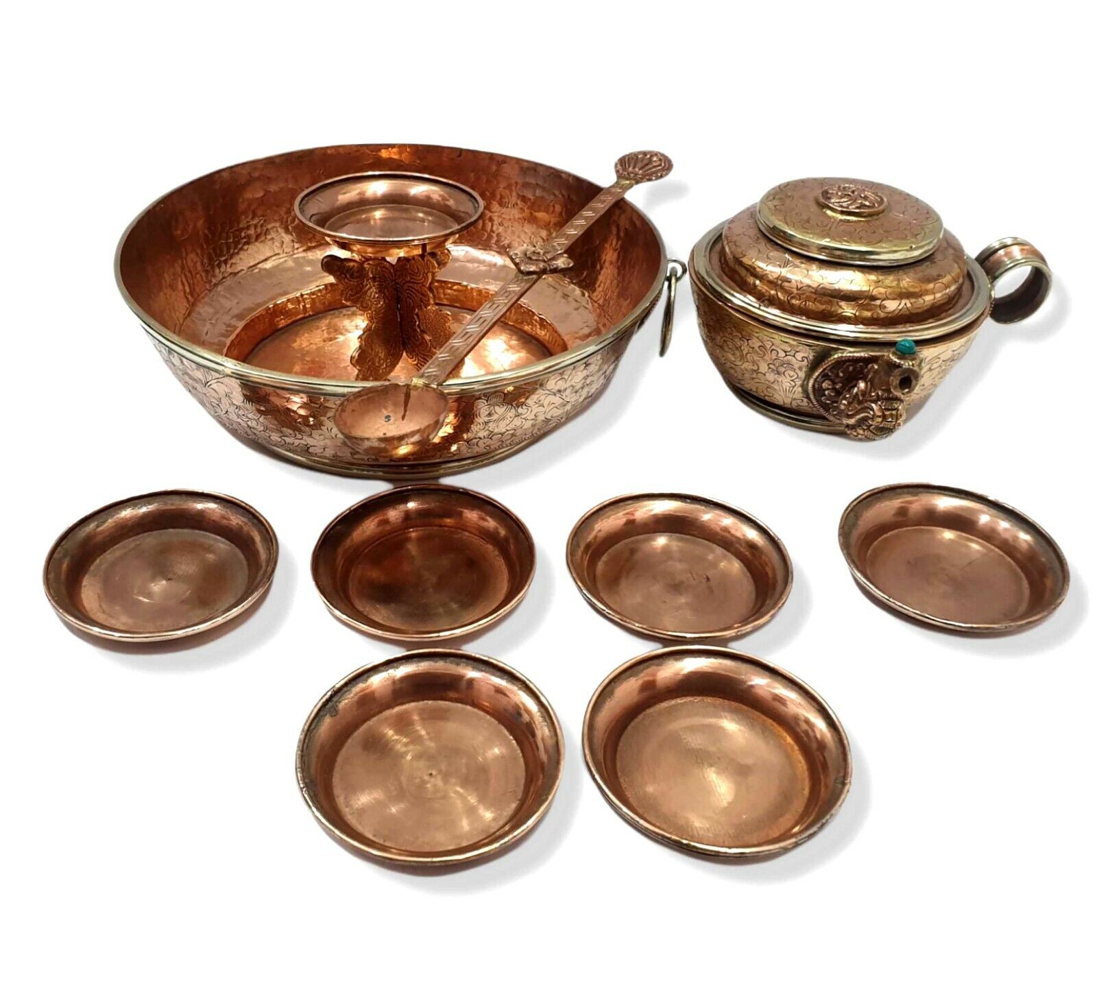 Handmade Pure Copper Water Torma Food Offering Set Tibetan Buddhist Ritual Nepal