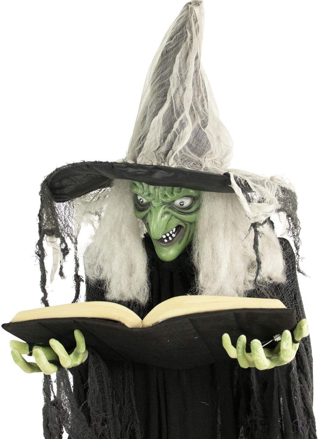 Haunted Hill Farm Life-Size Talking Witch Holding Spell Book, Halloween