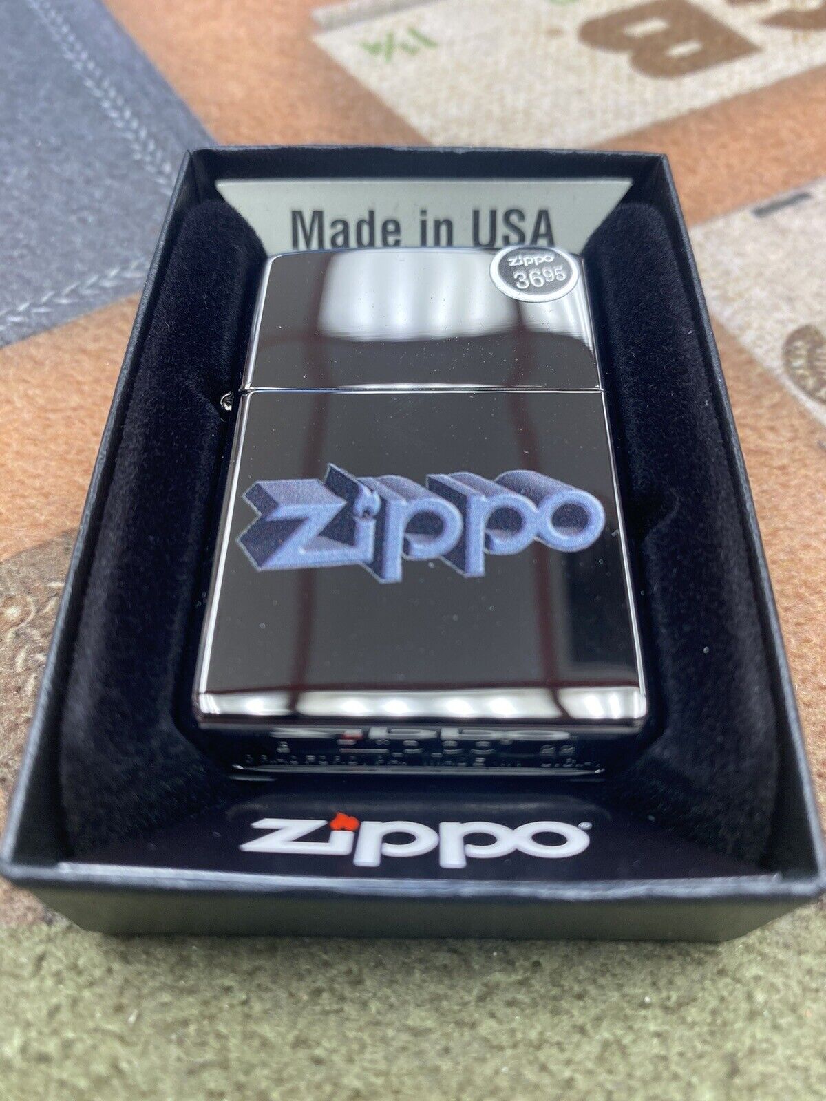 Zippo 49417 Logo 3D Look Black Ice NEW in box Windproof Lighter