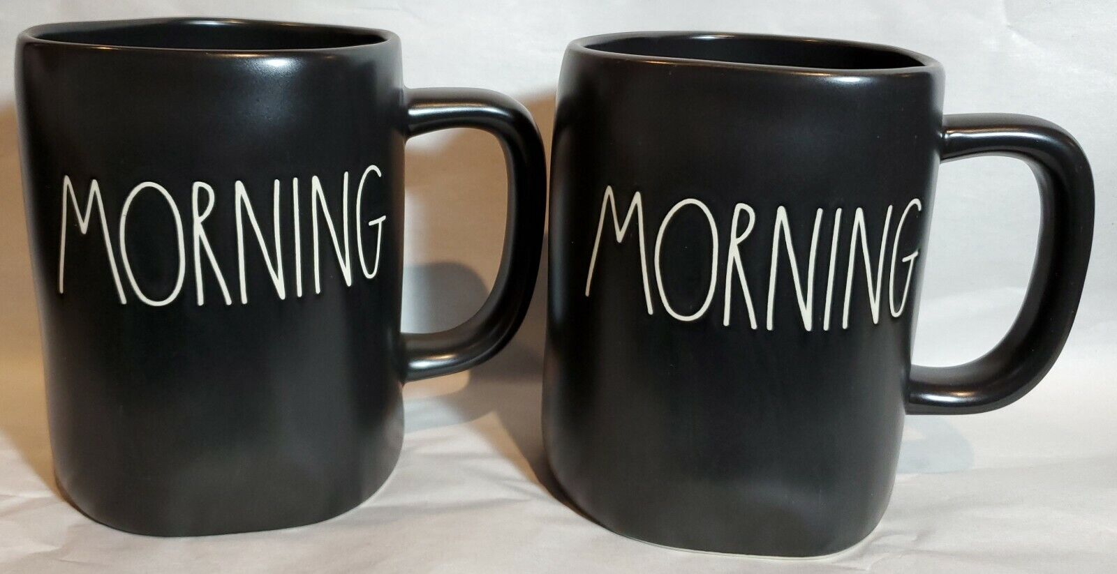RARE Set of 2 Rae Dunn Black MORNING Mugs Coffee Tea Cups VHTF NEW