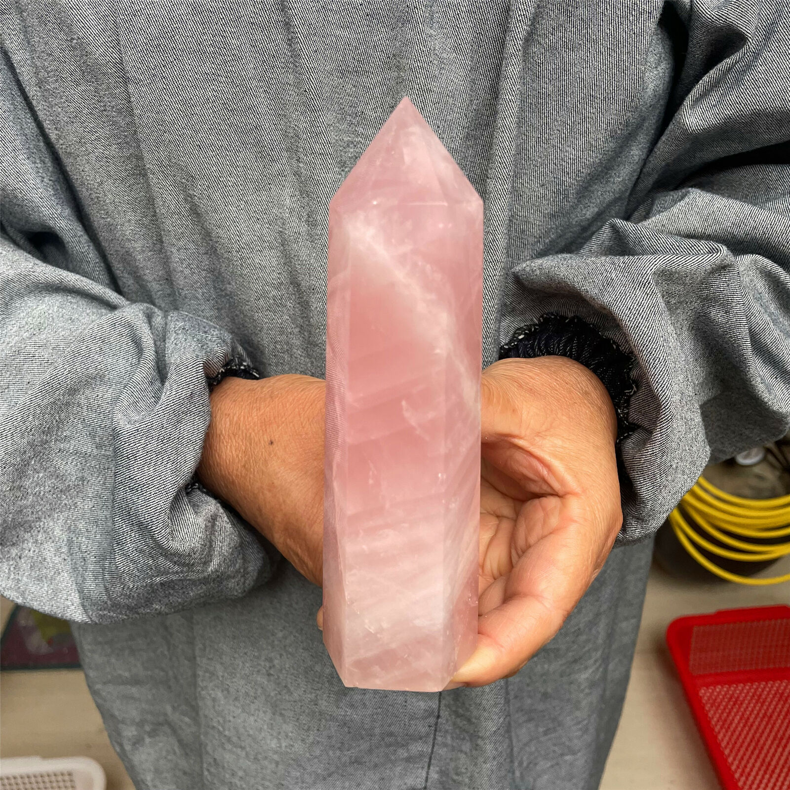 1LB+ Natural Pink Rose quartz obelisk crystal wand point healing CARE 1PC