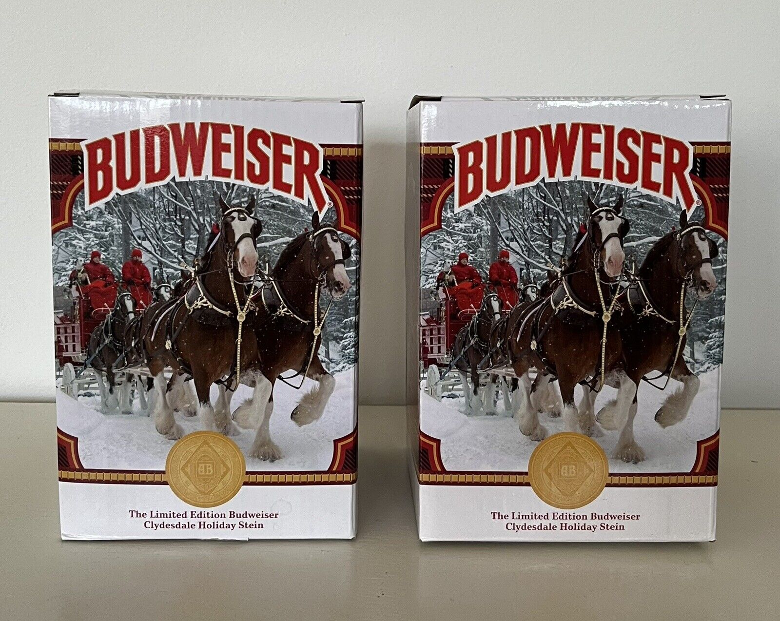 2021 Budweiser Plaid Holiday Christmas Stein Beer Mug Set of 2 New In Box