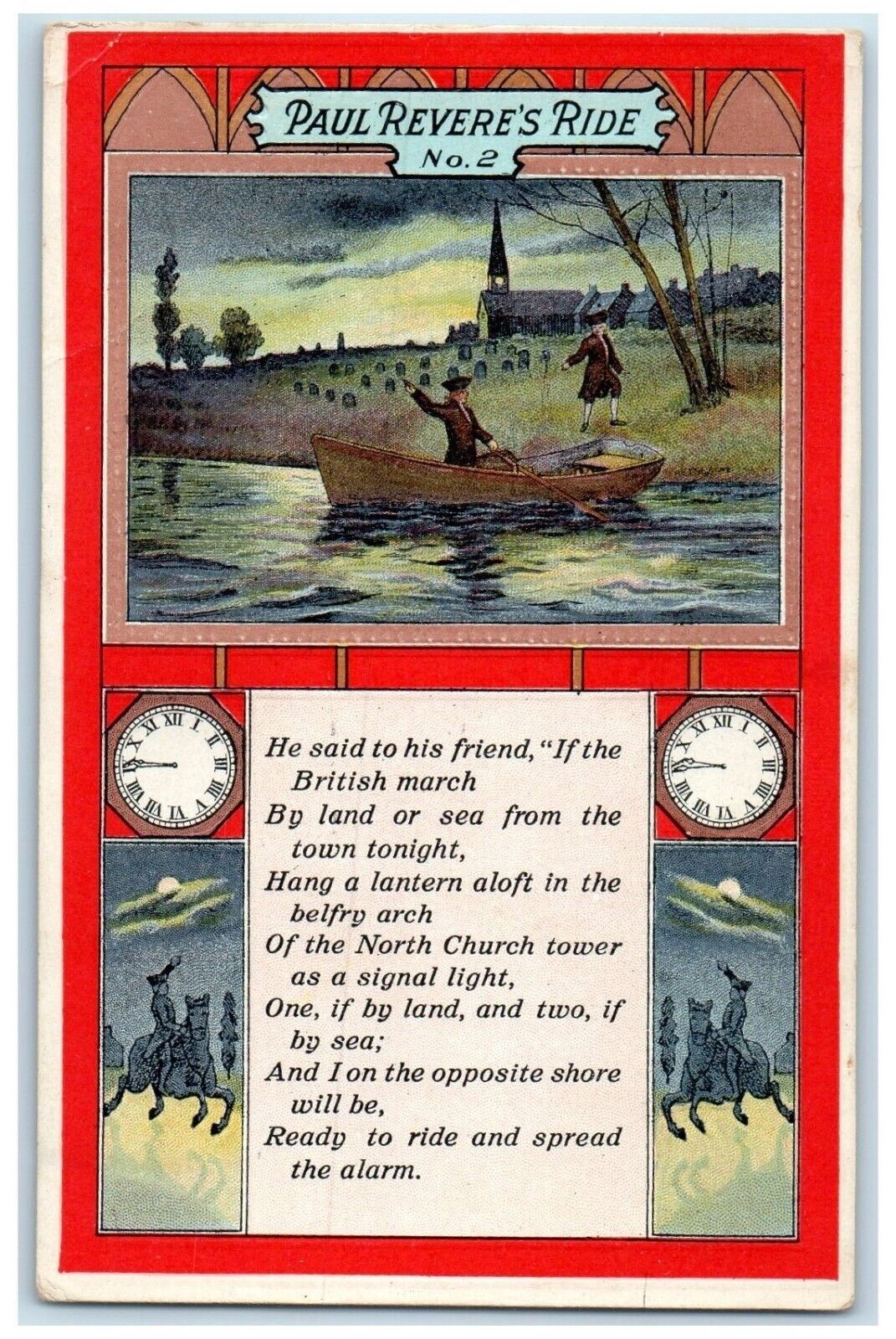 c1910s Paul Revere\'s Ride No. 2 Land Or Sea Boat Scene Embossed Antique Postcard