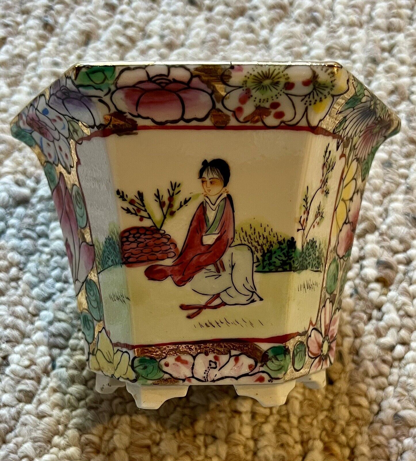 Vintage Small Chinese Flower Pot Porcelain Hand Painted