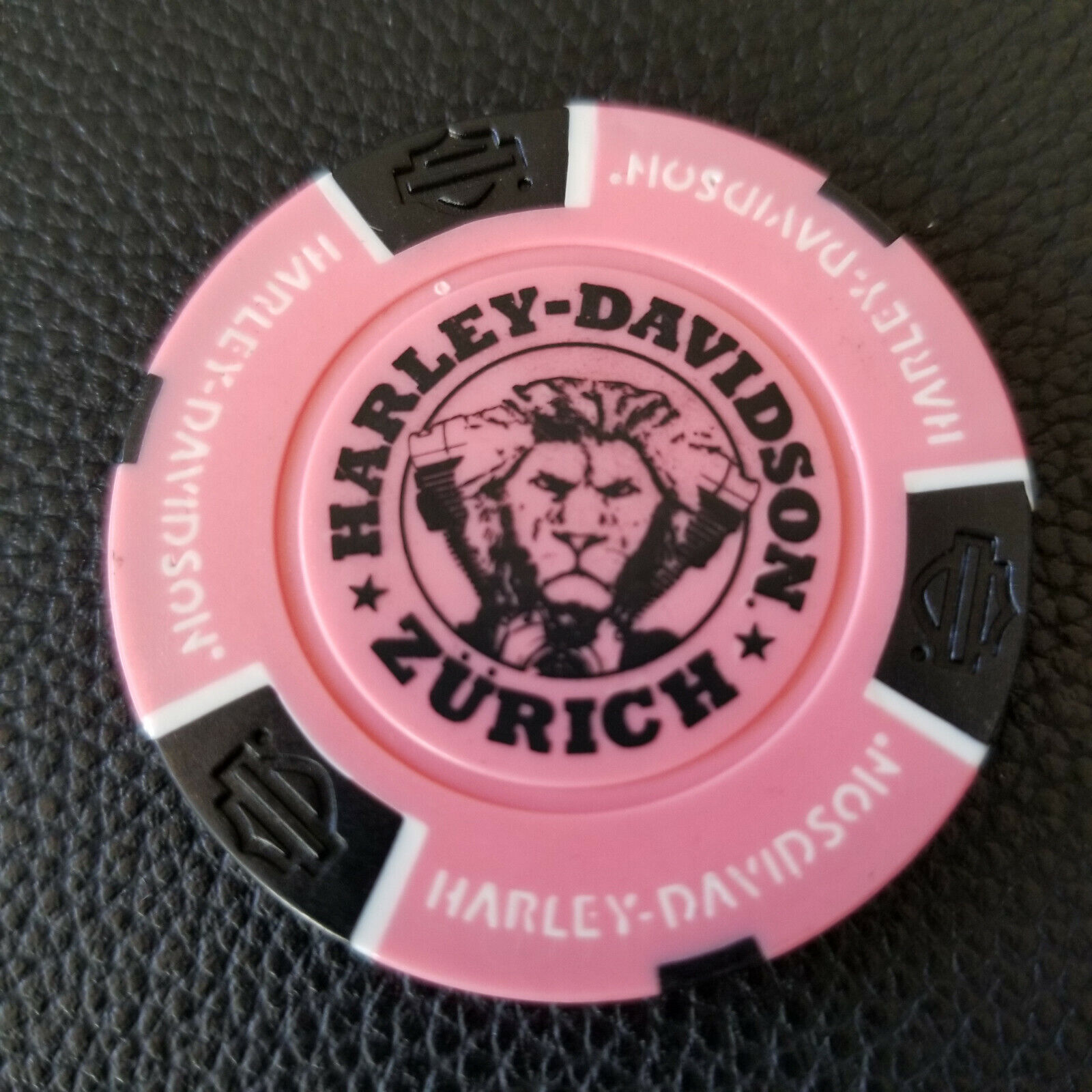 HD ZURICH ~ SWITZERLAND (Pink/Black) Harley Poker Chip~Golf Ball Marker