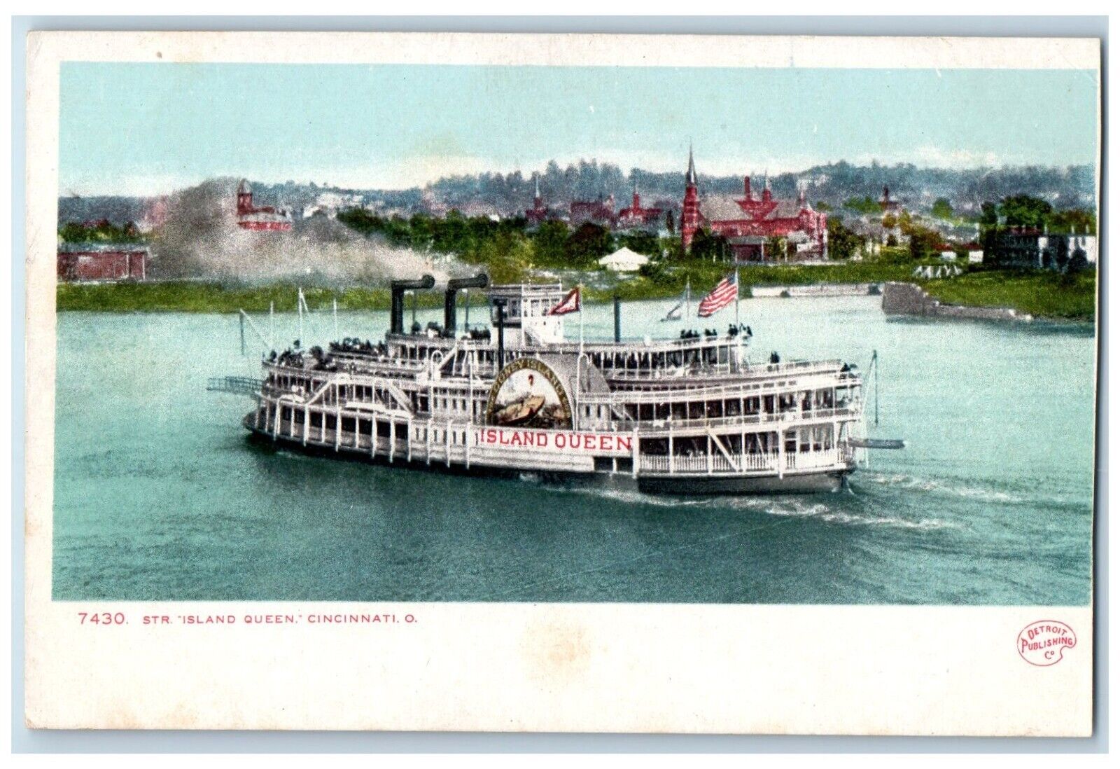 c1905 Str Island Queen Cincinnati Ohio OH Steamer Cruise Ship Vintage Postcard