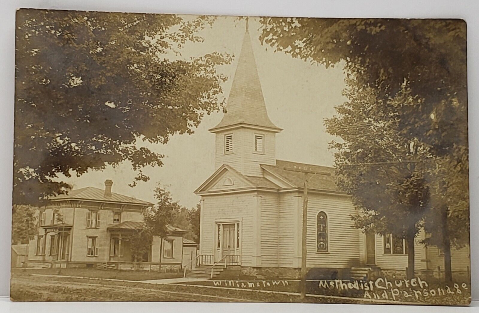 Williamstown NY RPPC Methodist Church & Parsonage c1910 Real Photo Postcard G14