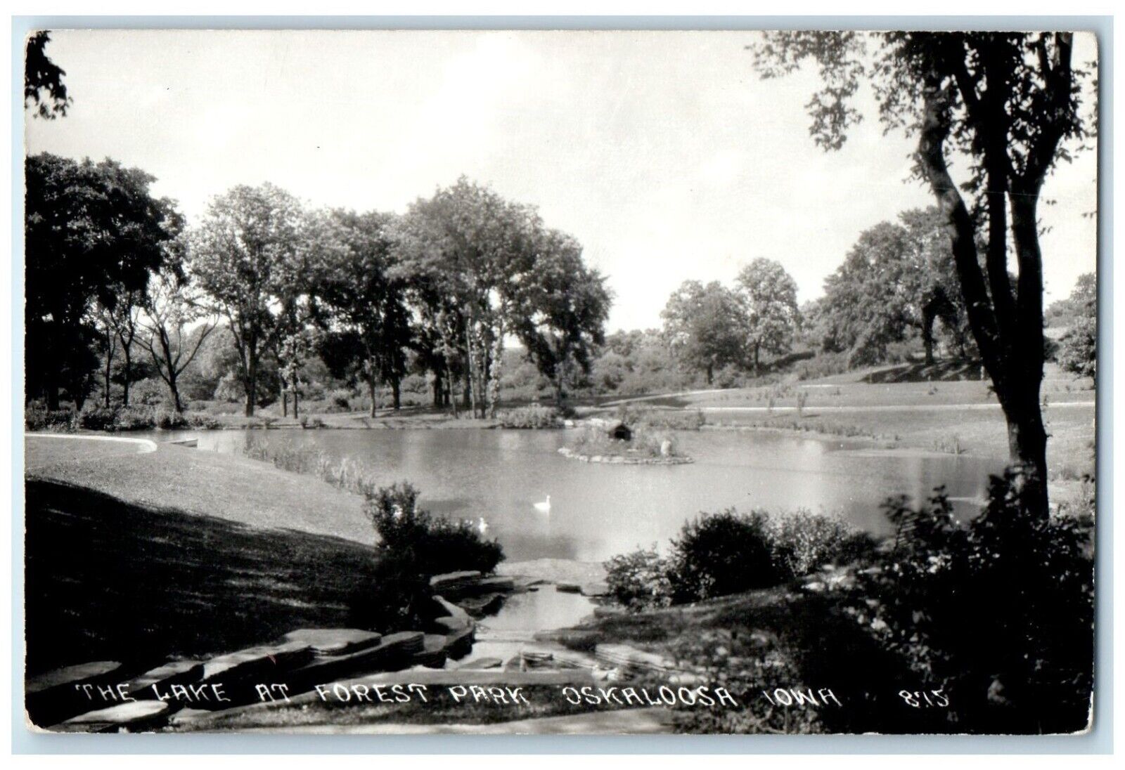 c1940's  The Lake At Forest Park Oskaloosa Iowa IA RPPC Photo Vintage Postcard