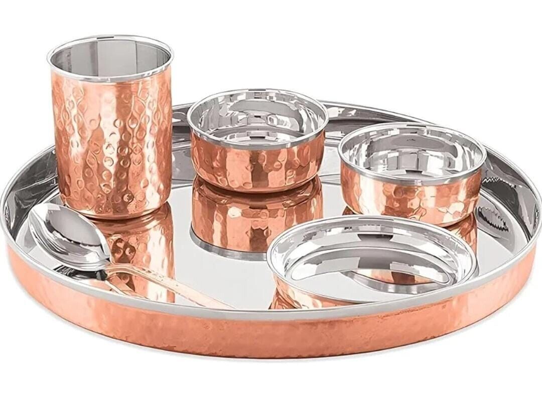 Combo Of Copper & Brass Thali , Masala Box, candles Stand and Dhoni