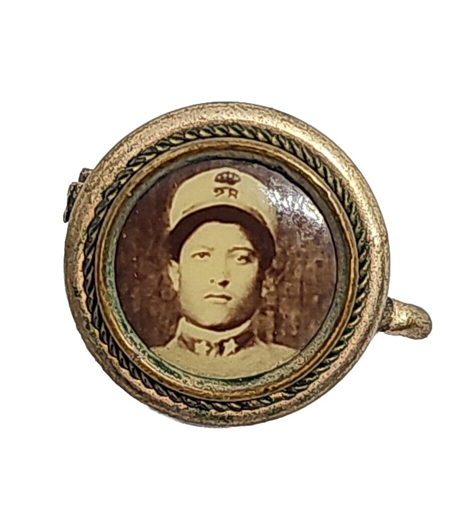 Antique Vtg Victorian Memorial Photo Brooch Pin Soldier Man 12k Gold Plated Mini