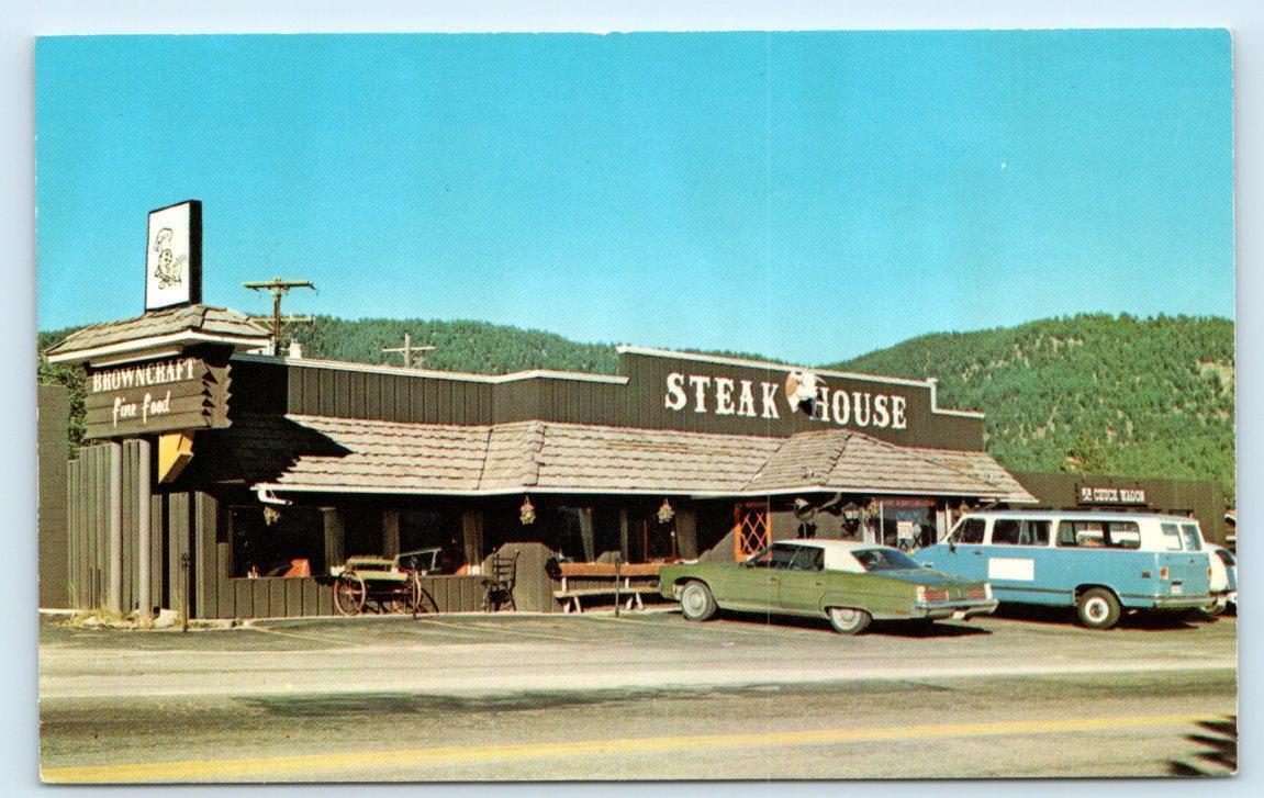 WOODLAND PARK, CO Colorado ~ Roadside  BROWNCRAFT RESTAURANT  c1960s Postcard
