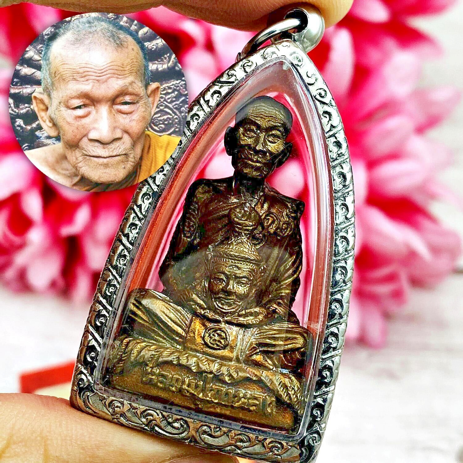 Miniature Monk Kalong Carry Lersri Hermit Head NaWaLoHa Be2551 Thai Amulet 15568