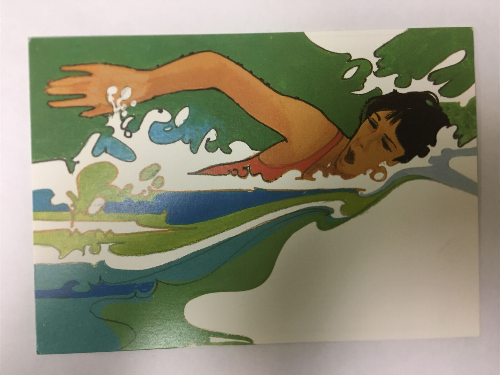 Artwork By Robert Peak Design Women’s Swimming Stamp 1984 Olympics Postcard