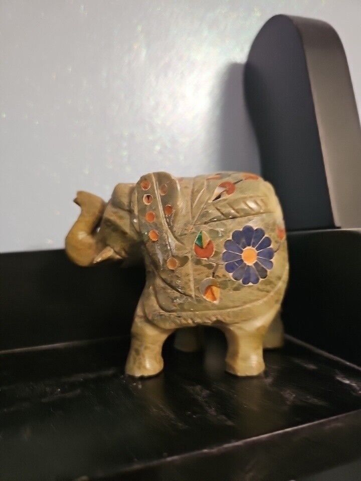 Sculpture Elephant Marble Stone Agra India Handmade Art Flower