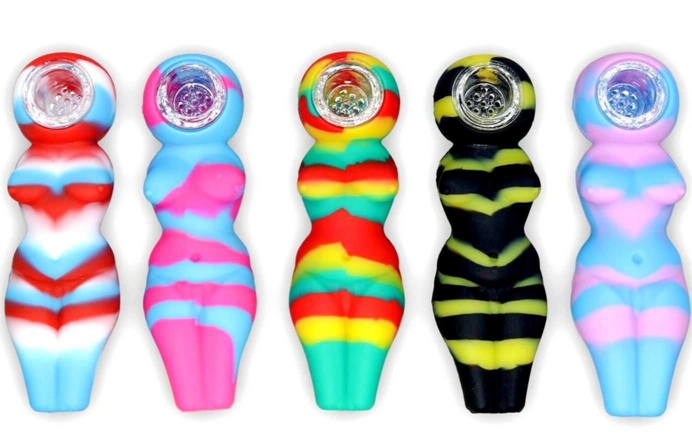 4.25 Inch Sexy Lady Body Shape Smoking Silicon Pipe W/ Glass Bowl Portable Pipe