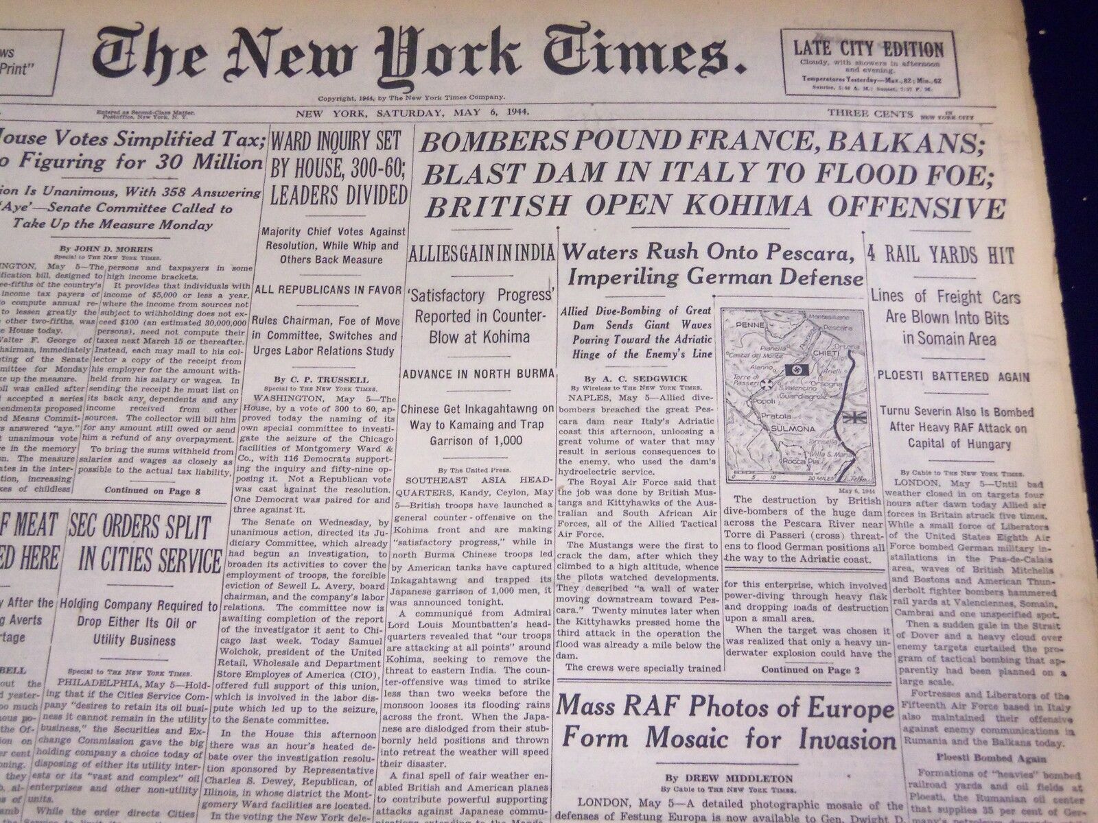 1944 MAY 6 NEW YORK TIMES - BOMBERS POUND FRANCE, BALKANS - NT 1727