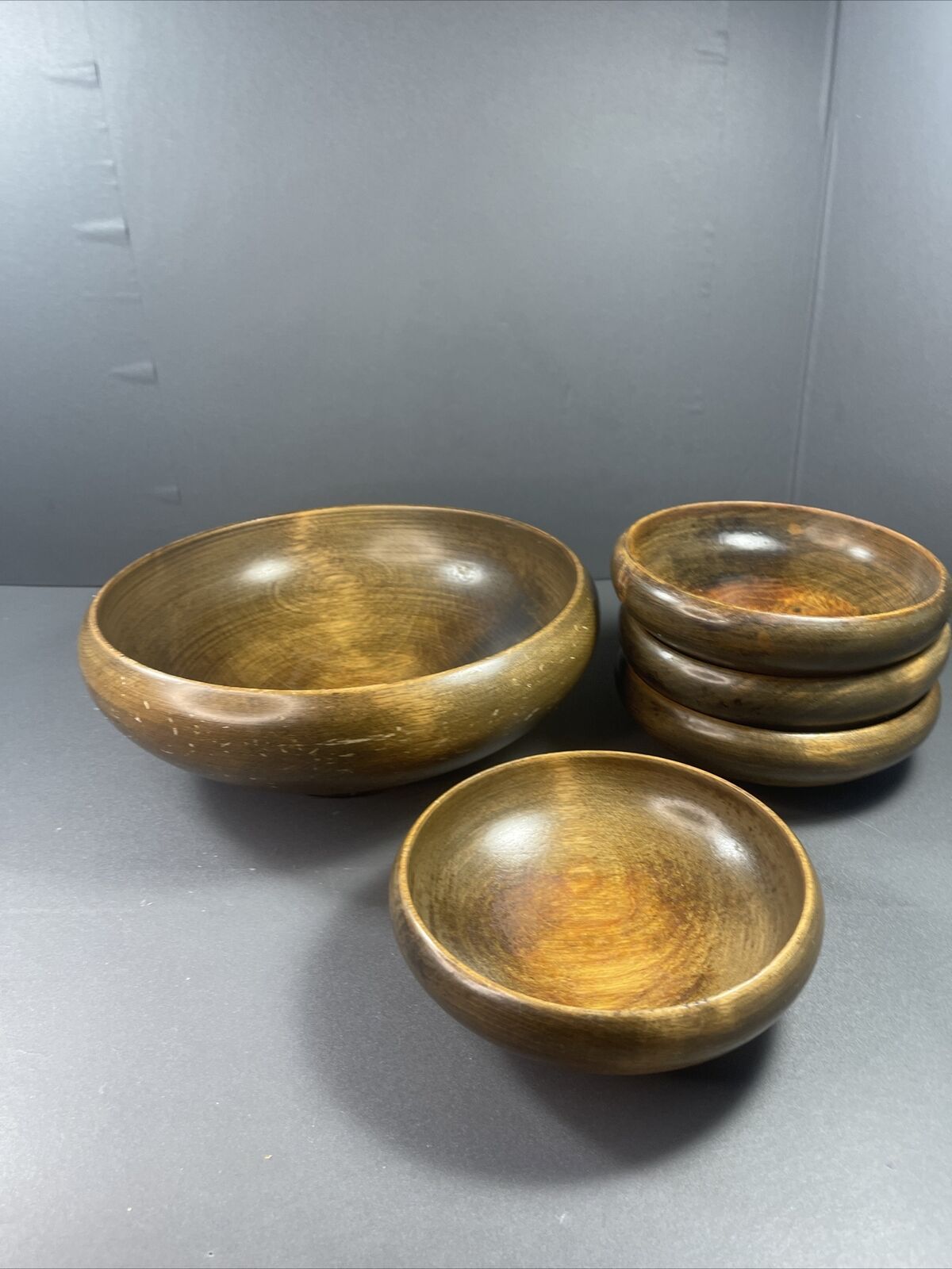 Quality Wood Craft Salad Bowl Set/Mid Century Solid Wood Bowls