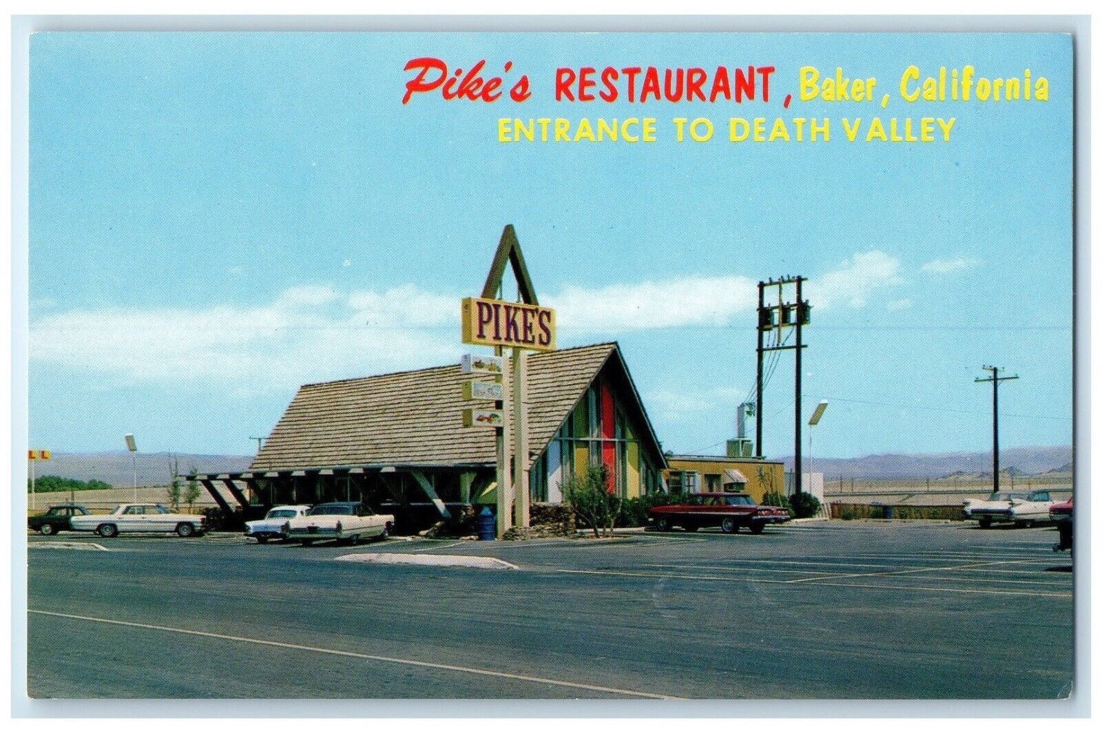 c1950\'s Pike\'s Restaurant Roadside Cars Baker California CA Vintage Postcard