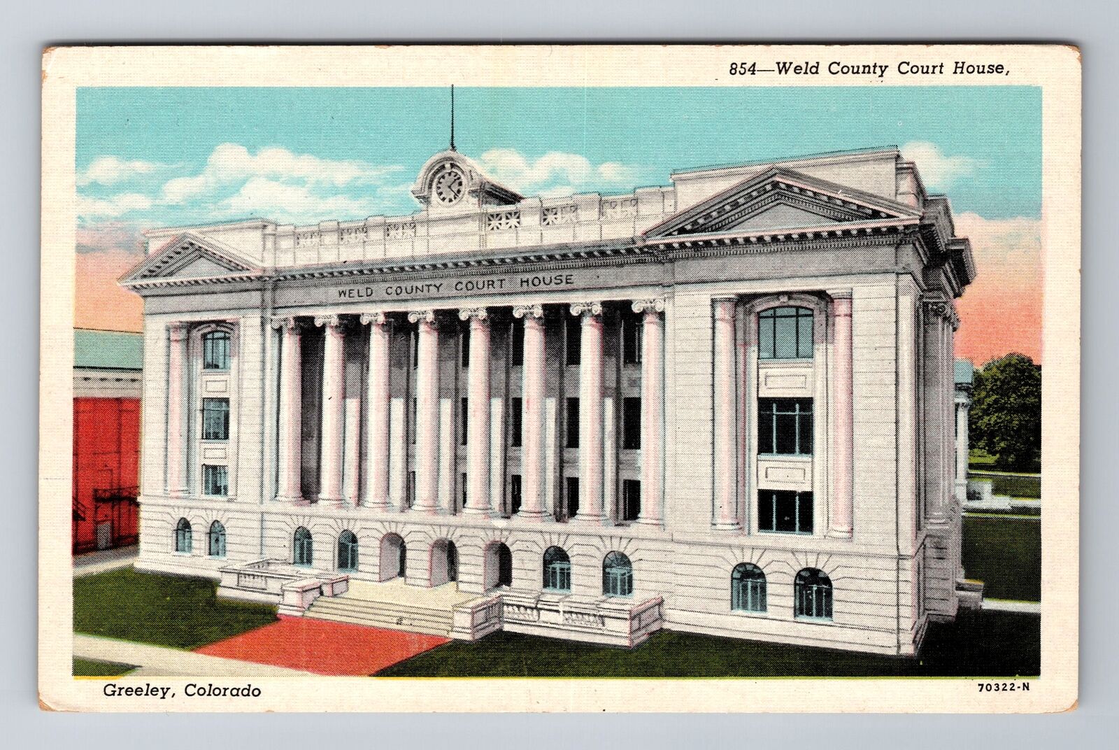 Greeley CO-Colorado, Weld County Court House, Clock, Antique Vintage Postcard